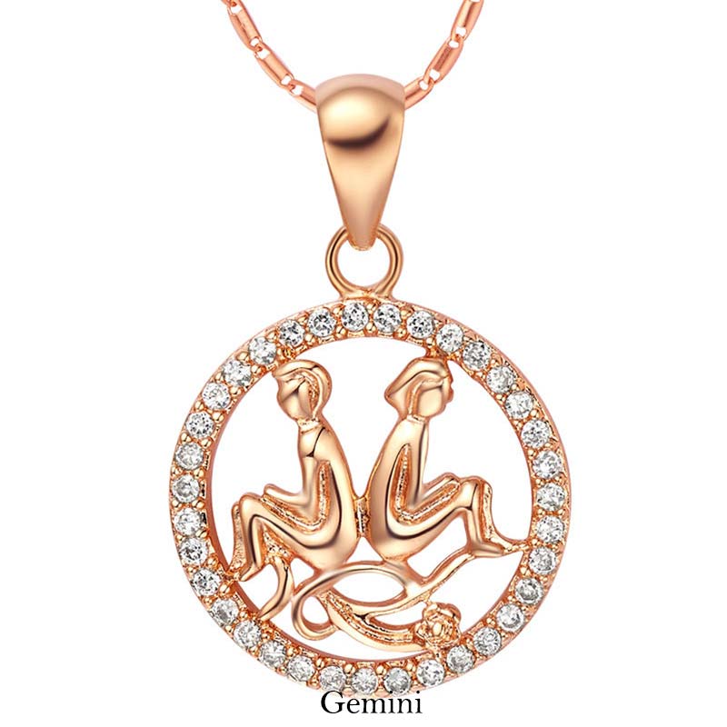 Collier en cuivre des 12 signes du zodiaque | Pendentif chance et guérison