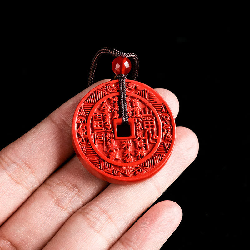 Natural Cinnabar Mountain Ghosts Spend Money Pendant | Blessing Necklace