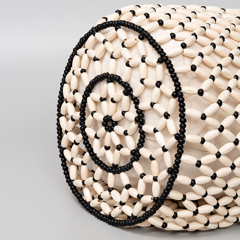 Hand-woven Wooden Beads Shoulder Bag with Bamboo Handle
