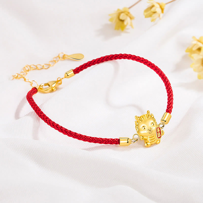 925 Sterling Silver Dragon Red Rope Bracelet for Luck & Strength