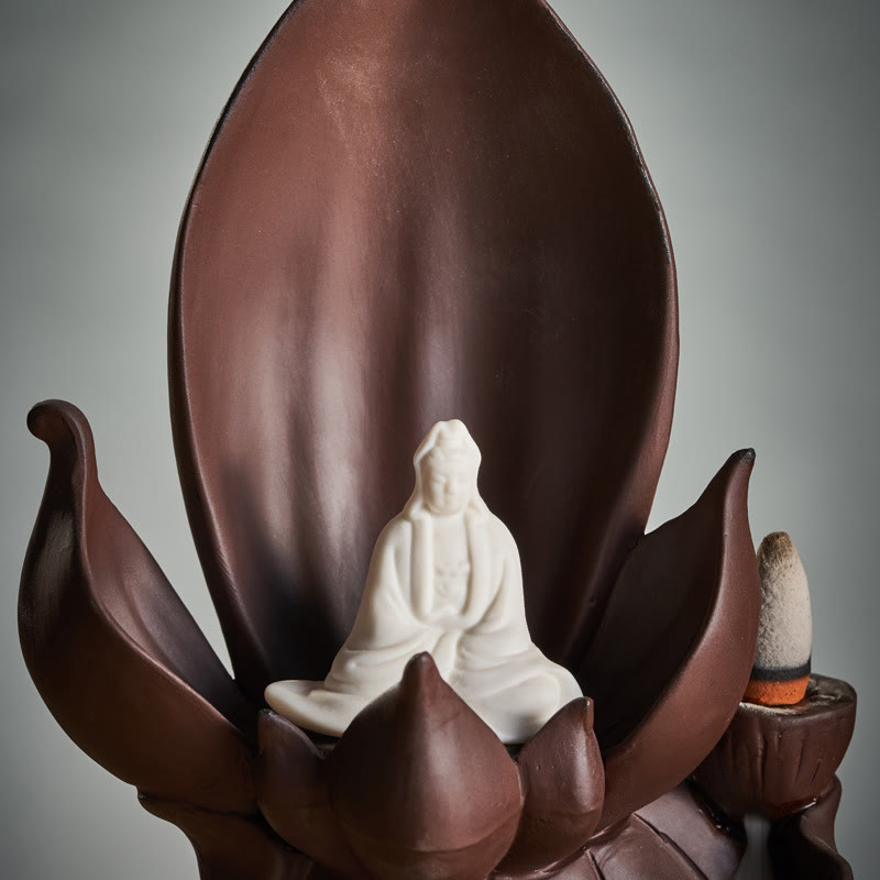 Lotus Buddha Purple Clay Incense Burner Spiritual Decor