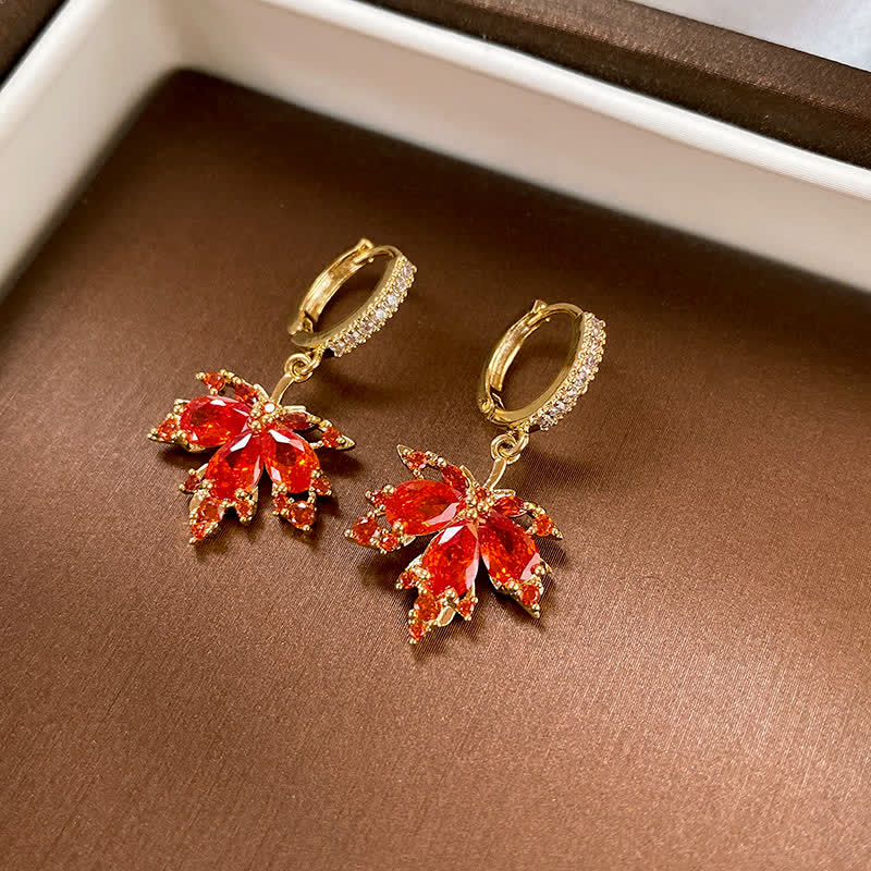 Copper Maple Leaf Zircon Necklace Pendant Ring Earrings for Luck