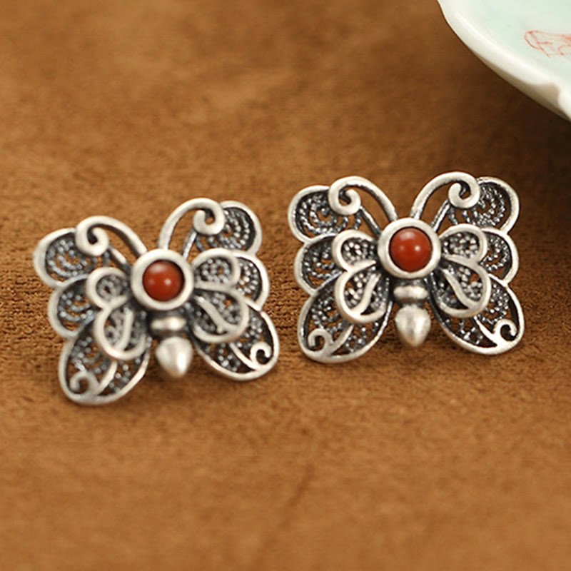 Red Agate Butterfly Ring & Earrings Set for Self-Acceptance