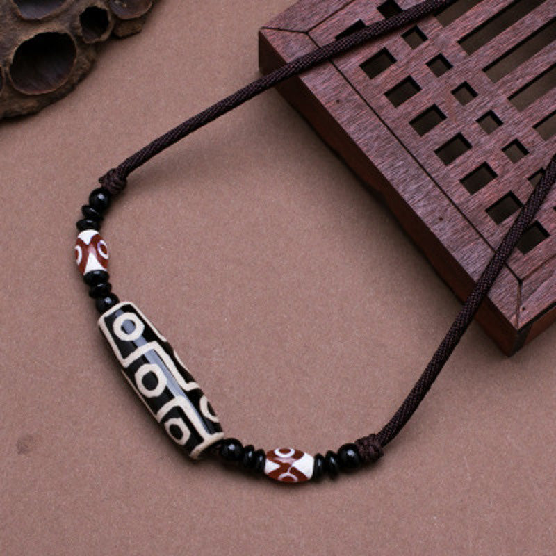 Unisex Nine-Eye Dzi Bead Necklace | Agate Protection