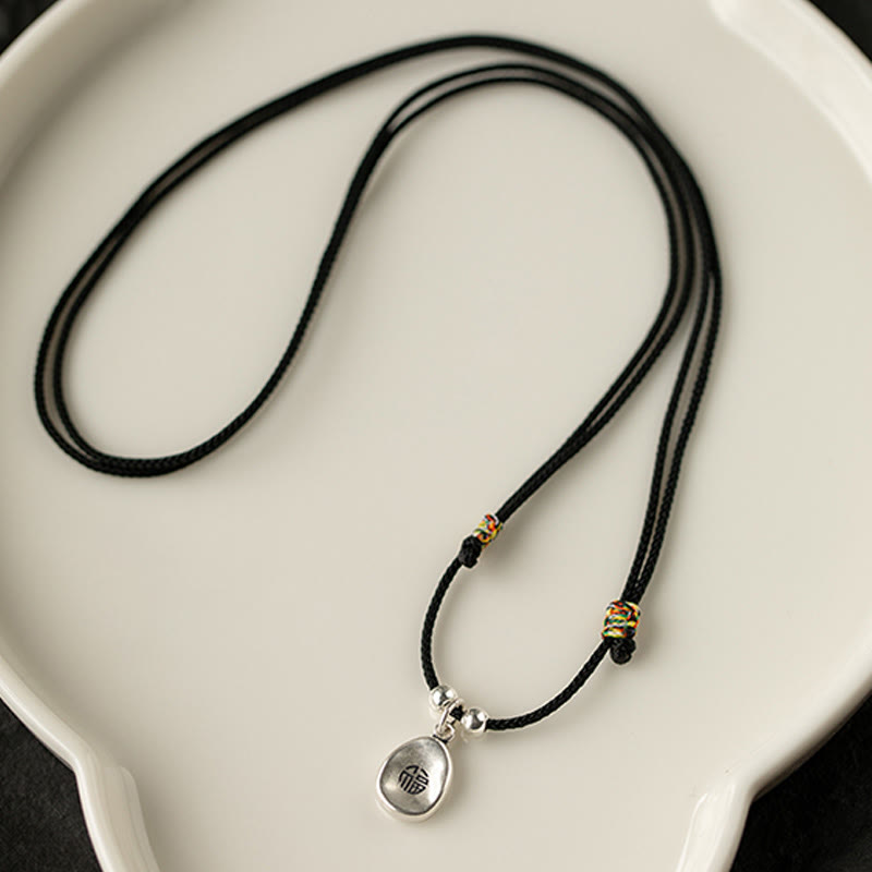 999 Sterling Silver Spiritual Necklace with Peace Joy Fu Charm
