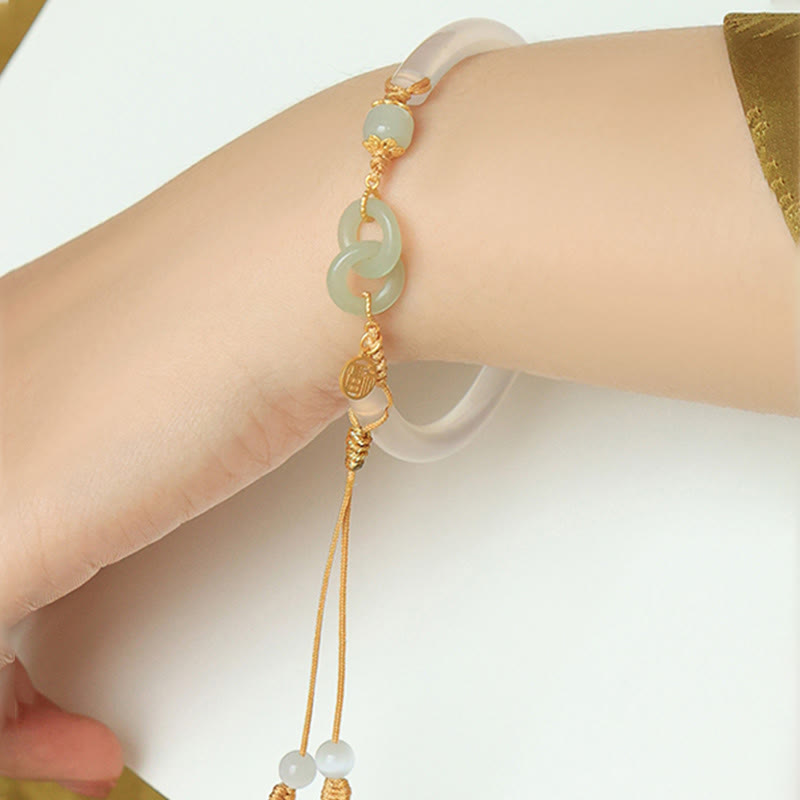 58mm Sterling Silver White Agate Hetian Jade Peace Buckle Bracelet