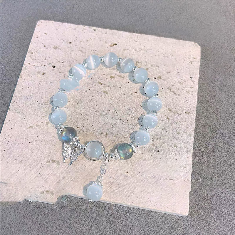 8mm Moonstone Bracelet with Cat's Eye for Support & Peace