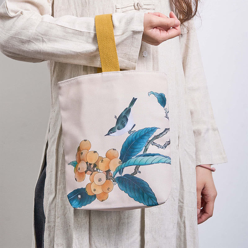 Loquat Bird Canvas Handbag | Spiritual Accessories 15cm