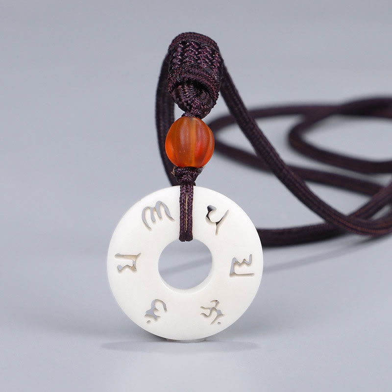 Ivory Fruit Om Mani Padme Hum Protection Necklace 66cm