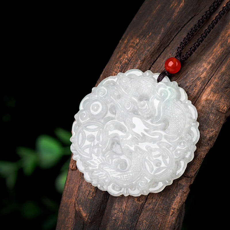 Collier Dragon de Jade Blanc Pendentif de Protection 49mm