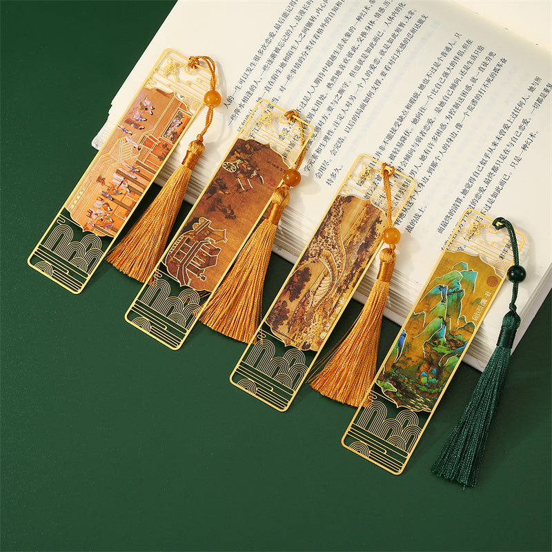 Metal Bookmark Panorama of Rivers and Mountains with Tassel