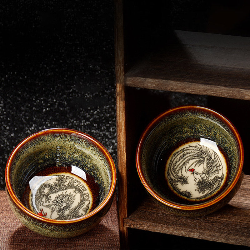 Tasse à thé Jian Zhan Dragon Lotus en céramique 8 cm | Décoration zen