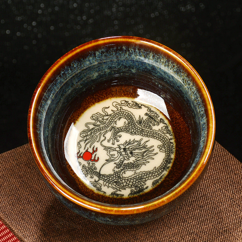 Tasse à thé Jian Zhan Dragon Lotus en céramique 8 cm | Décoration zen