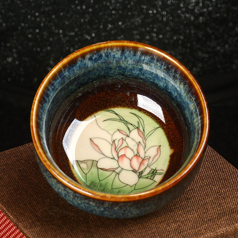 Tasse à thé Jian Zhan Dragon Lotus en céramique 8 cm | Décoration zen