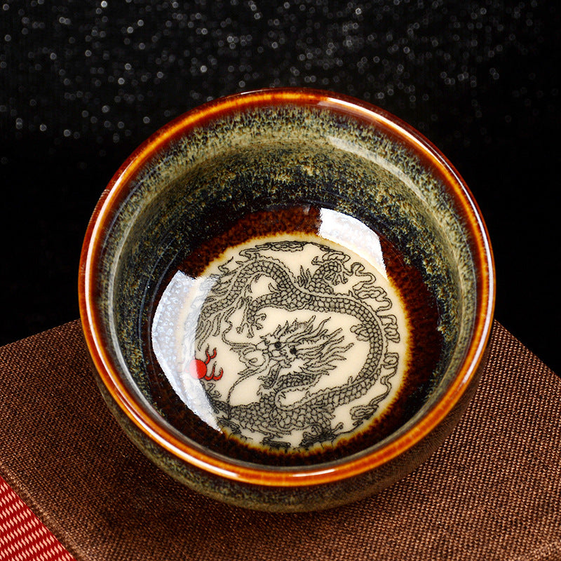 Tasse à thé Jian Zhan Dragon Lotus en céramique 8 cm | Décoration zen
