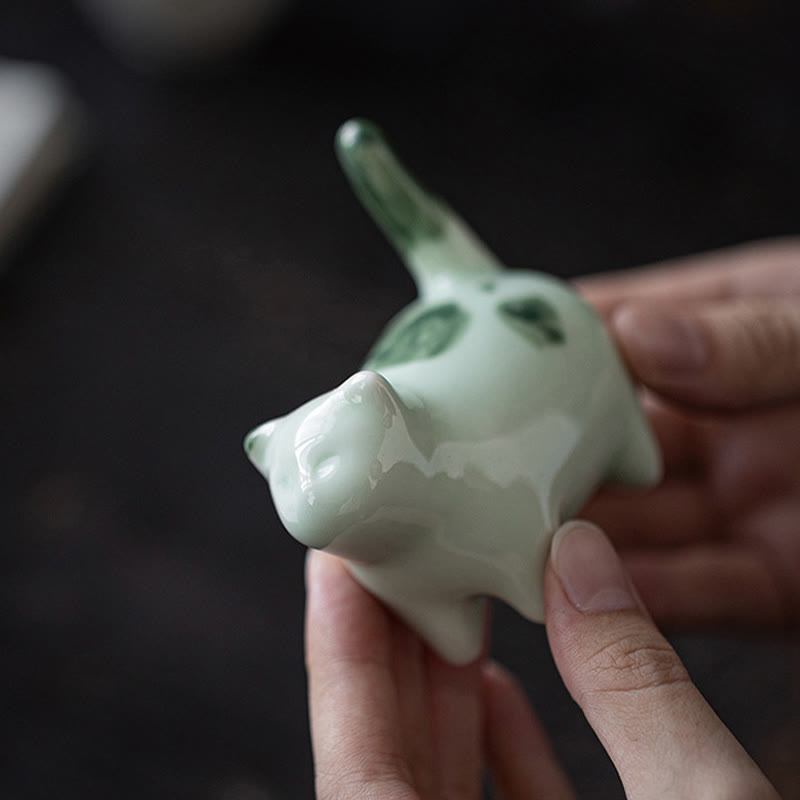 Statuette de chat porte-bonheur en céramique de 8 cm | Figurine de chat bleu debout