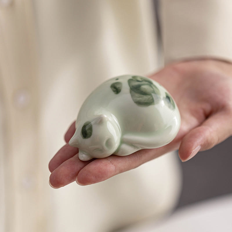 Statuette de chat porte-bonheur en céramique de 8 cm | Figurine de chat bleu debout