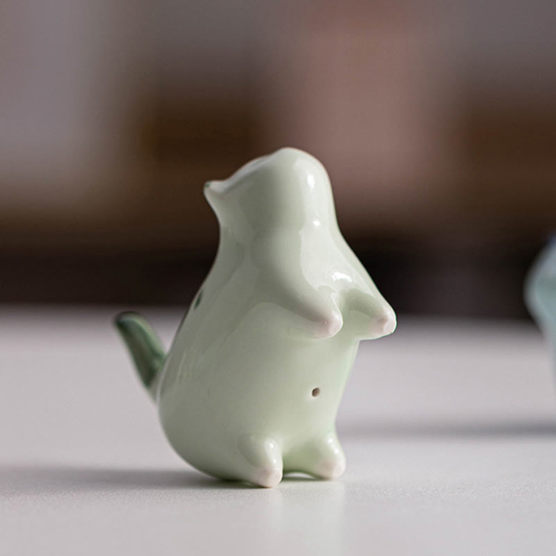 Statuette de chat porte-bonheur en céramique de 8 cm | Figurine de chat bleu debout