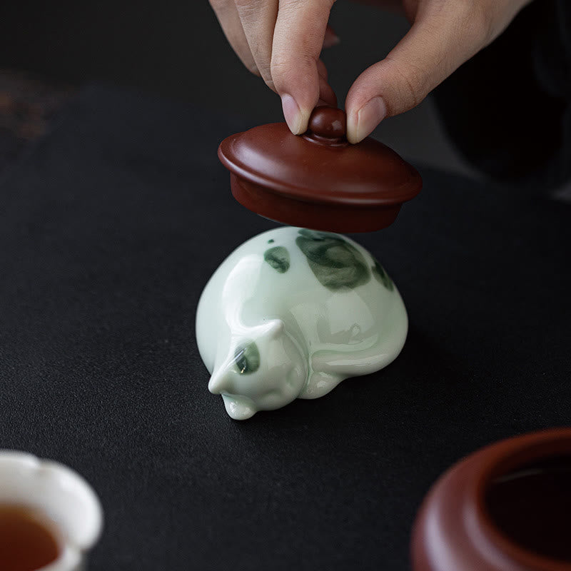 Statuette de chat porte-bonheur en céramique de 8 cm | Figurine de chat bleu debout