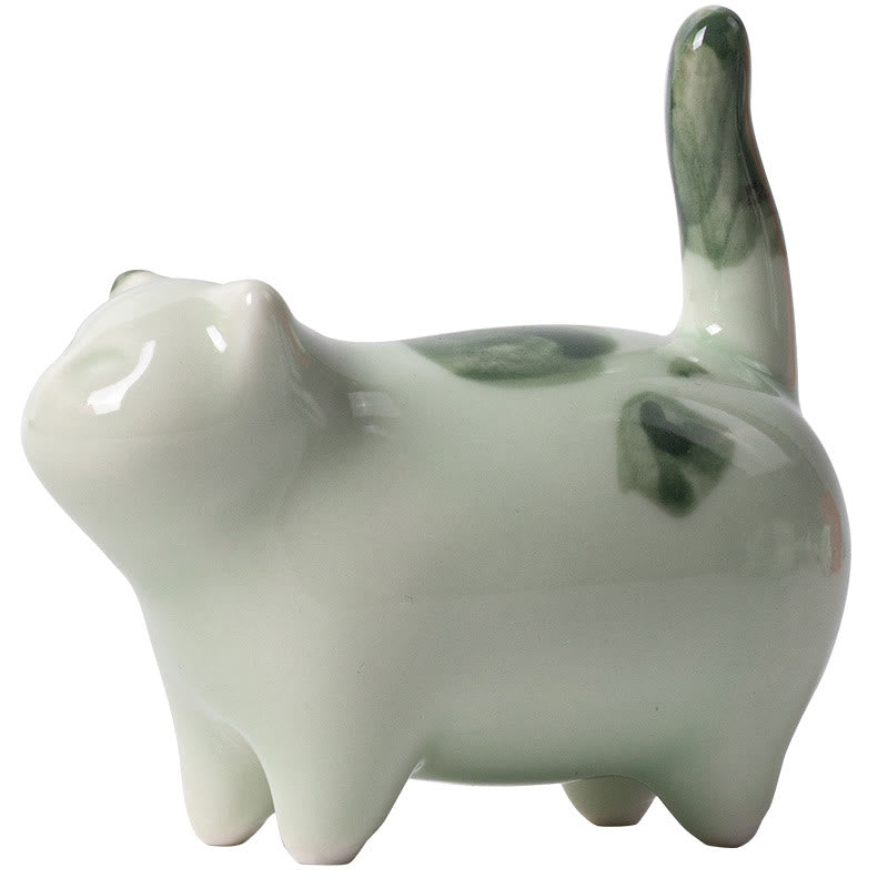 Statuette de chat porte-bonheur en céramique de 8 cm | Figurine de chat bleu debout