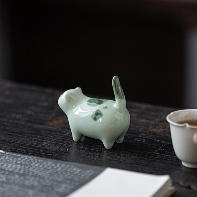 Statuette de chat porte-bonheur en céramique de 8 cm | Figurine de chat bleu debout