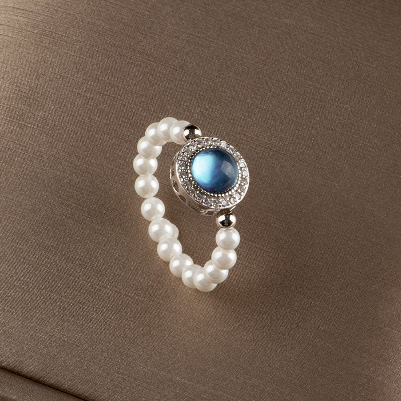 925 Sterling Silver Pearl Blue Chalcedony Healing Bracelet & Ring