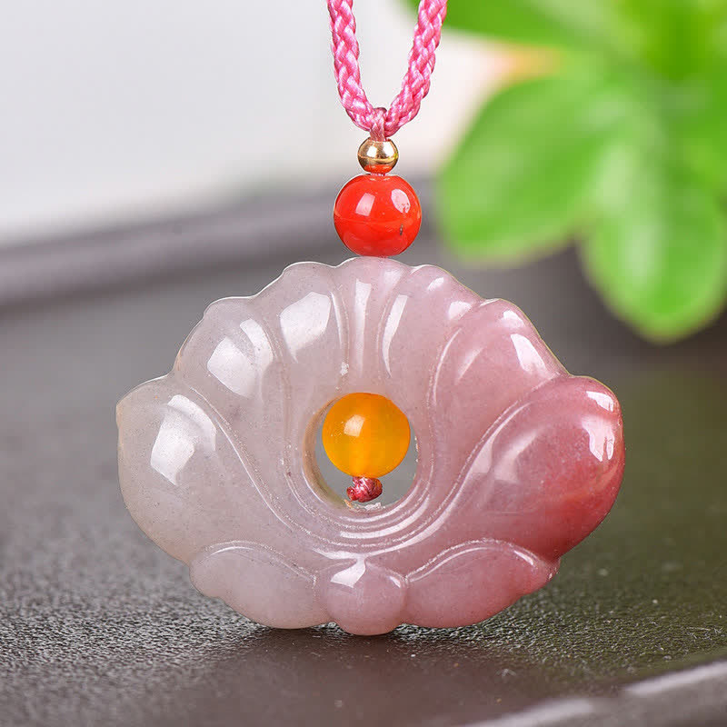 Pink Golden Silk Jade Lotus Necklace | Luck & Renewal