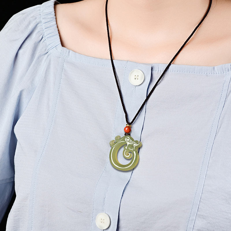 Cyan & White Jade Dragon Protection Necklace 50cm
