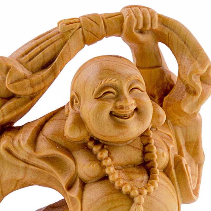 Boxwood Laughing Buddha Statue for Prosperity & Serenity