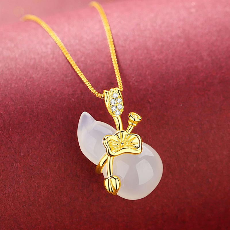 Collier unisexe en jade cyan avec feuille de lotus