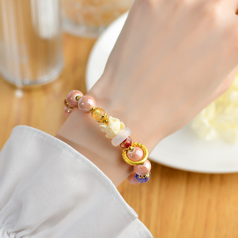 Incense Ash Liuli Glass 14-16cm Nine Tailed Fox Spiritual Bracelet