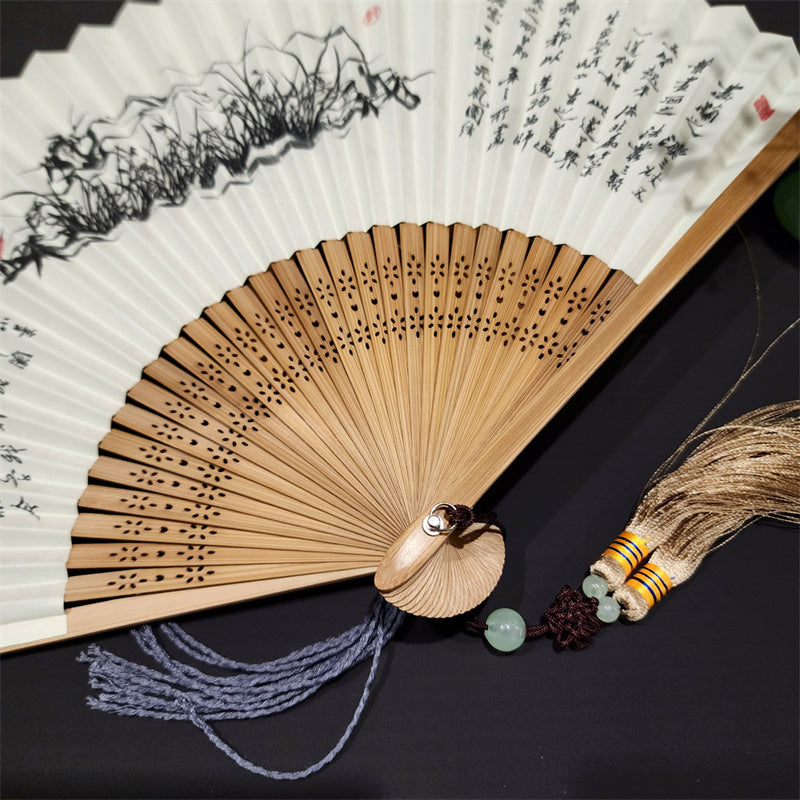 22cm Folding Fan with Panoramic Rivers and Mountains Design