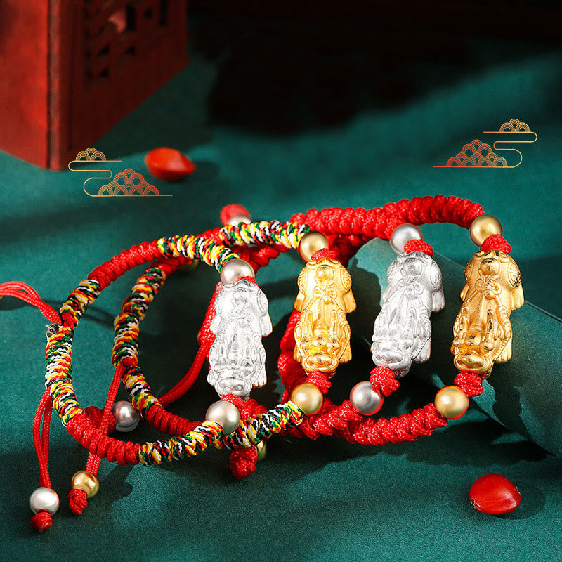Kids Pixiu Bracelet in 999 Sterling Silver with King Kong Knot for Protection