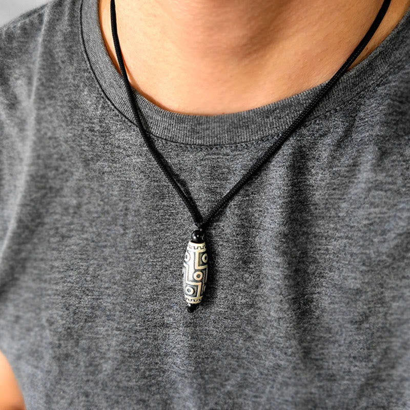 Copper Spiritual Necklace with Nine-Eye Dzi Bead for Wealth & Protection