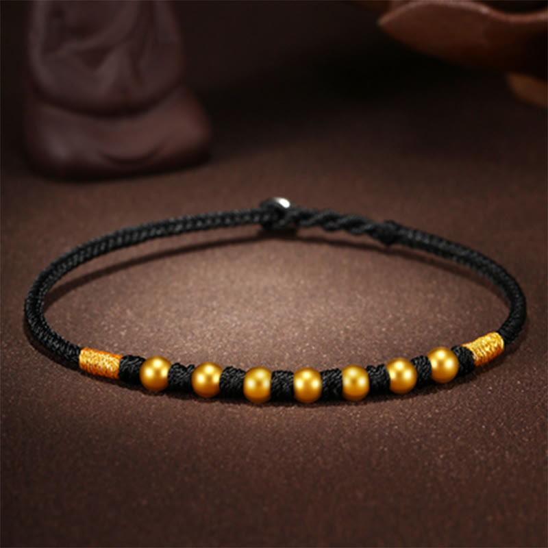 Handmade Red String Bracelet with 999 Gold Beads and King Kong Knot for Protection