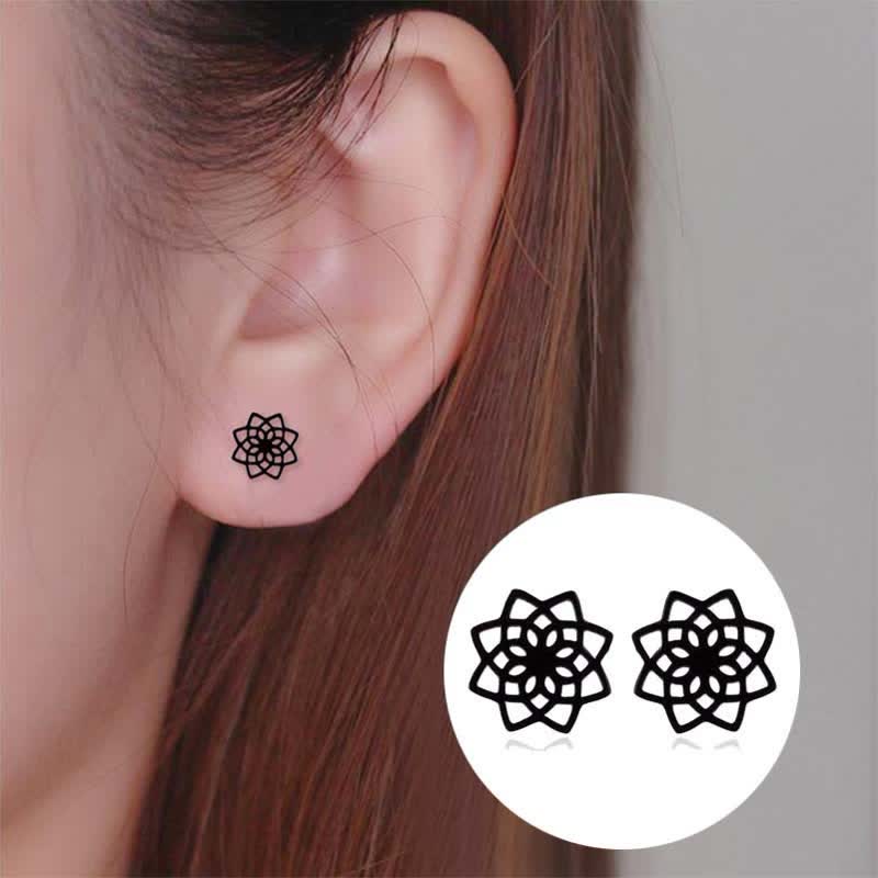 Tibetan Lotus Stud Earrings | New Beginning Symbol | Silver