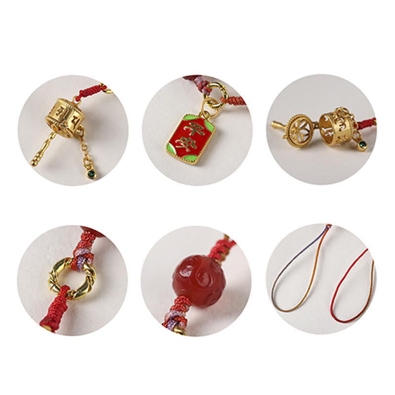 Amulette de prière Om Mani Padme Hum en agate rouge avec breloque de protection en cuivre