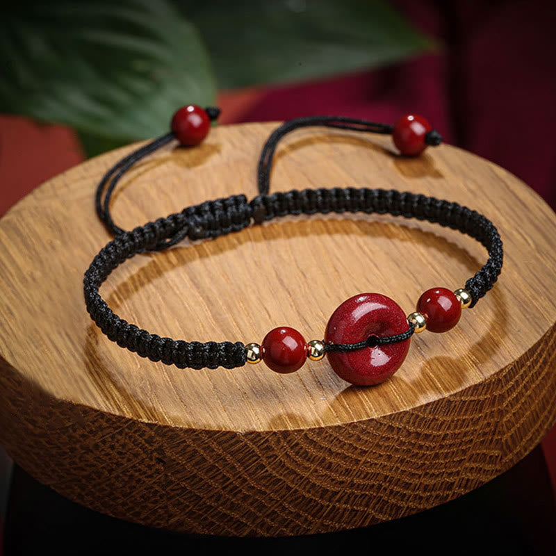 Cinnabar Peace Buckle Bracelet with Red String for Protection & Blessings