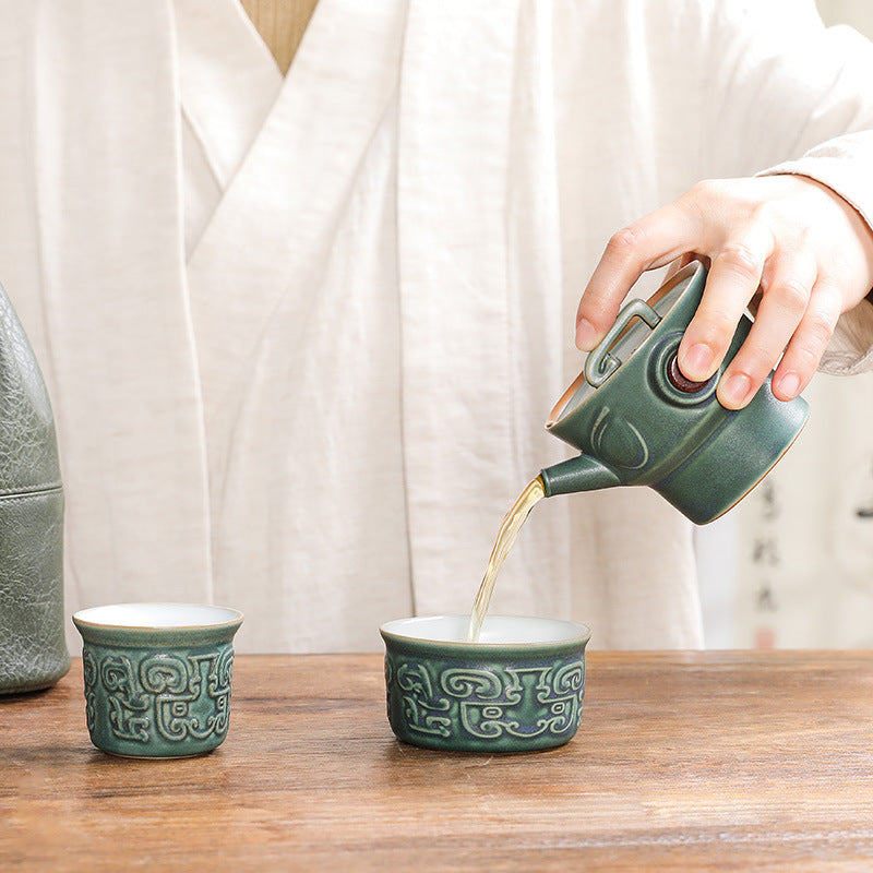 Service à thé chinois en céramique Sanxingdui | Cadeau Kung Fu