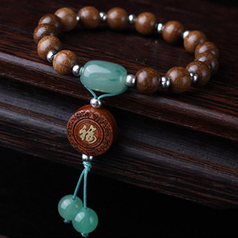 Bracelet de protection Om Mani Padme Hum en bois d'Abelia Biflora de 8 mm