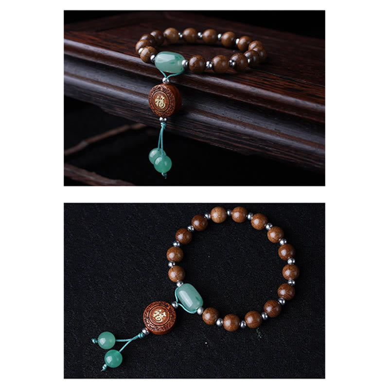 Bracelet de protection Om Mani Padme Hum en bois d'Abelia Biflora de 8 mm