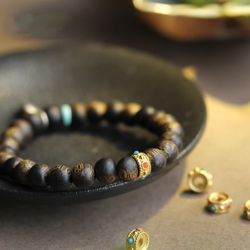 Bracelet Équilibre Force Turquoise Bois d'Agar 8 mm