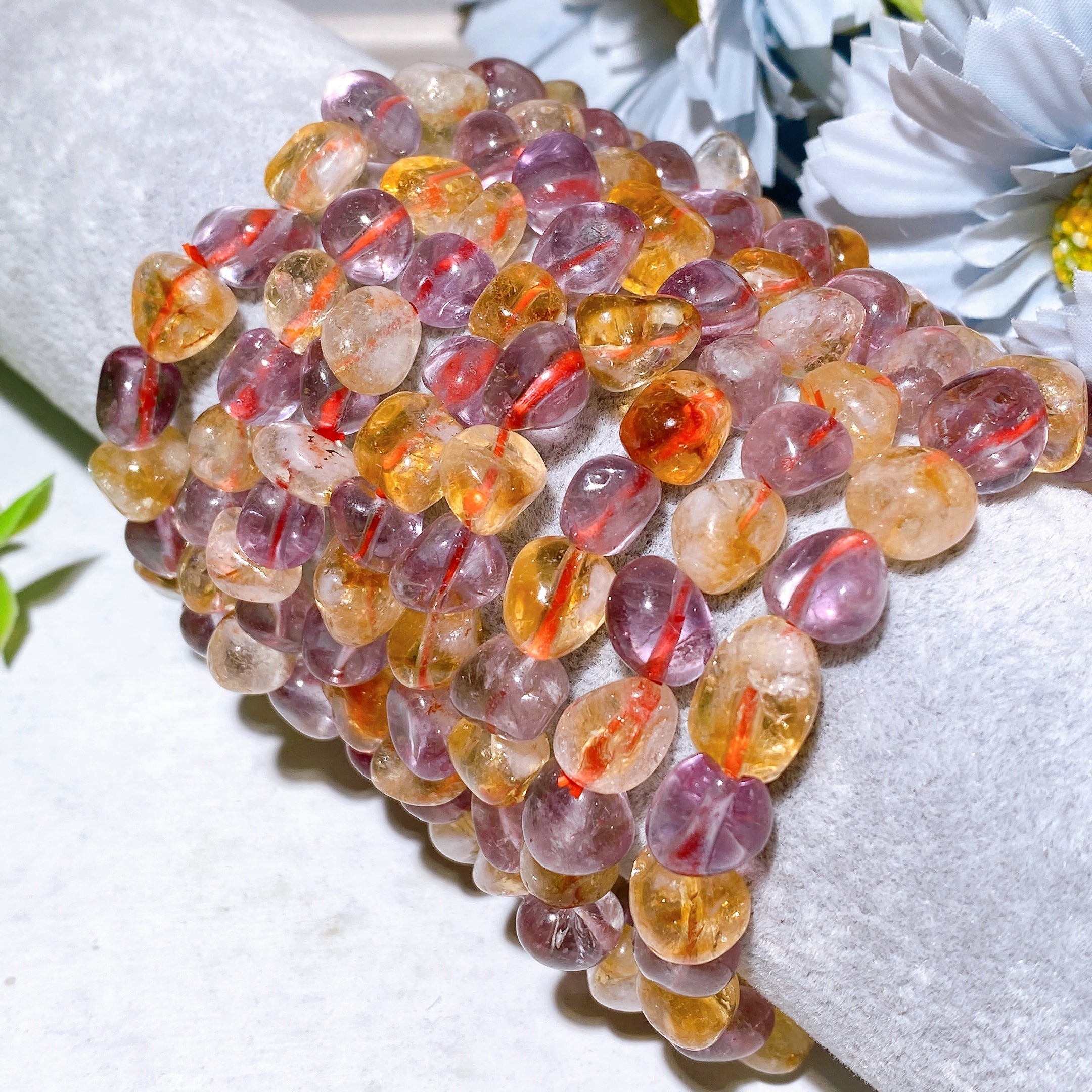 8mm Amethyst Citrine Chip Healing Bracelet for Balance