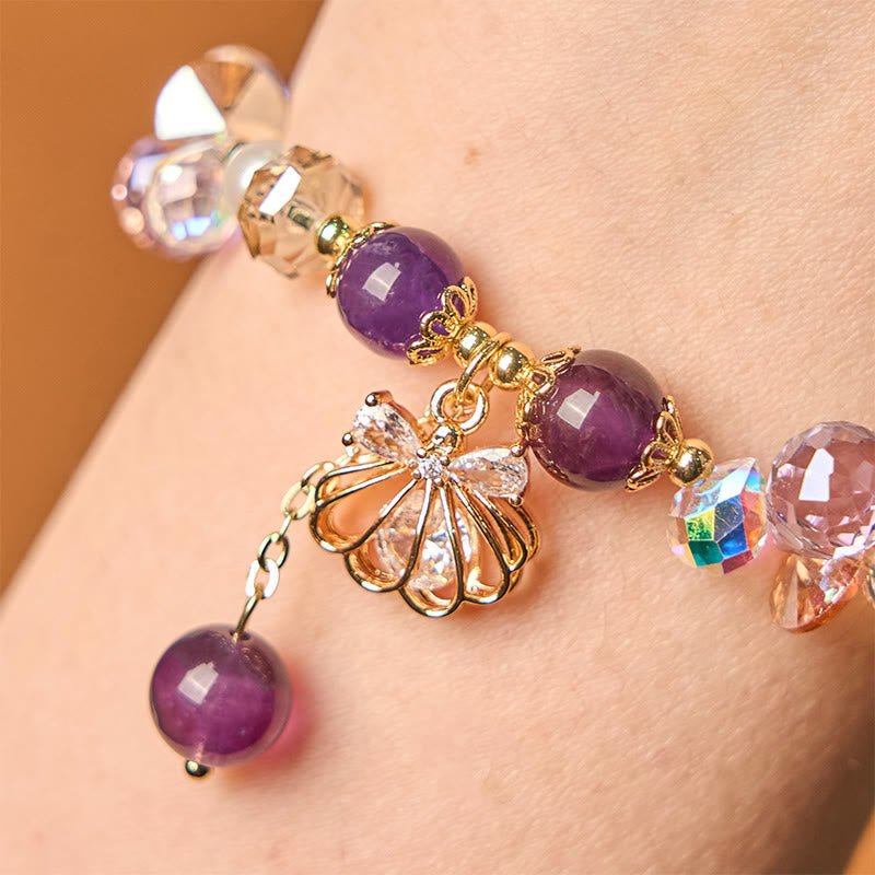 Bracelet Peace en améthyste, citrine et perles de 8 mm pour femme