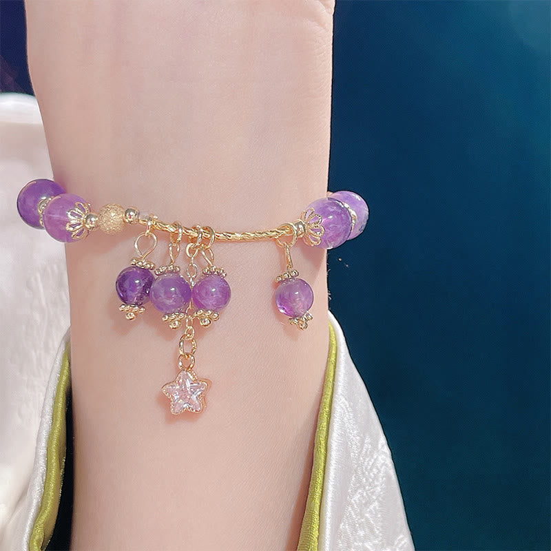 Bracelet de paix en améthyste avec trèfle à quatre feuilles de 8 mm