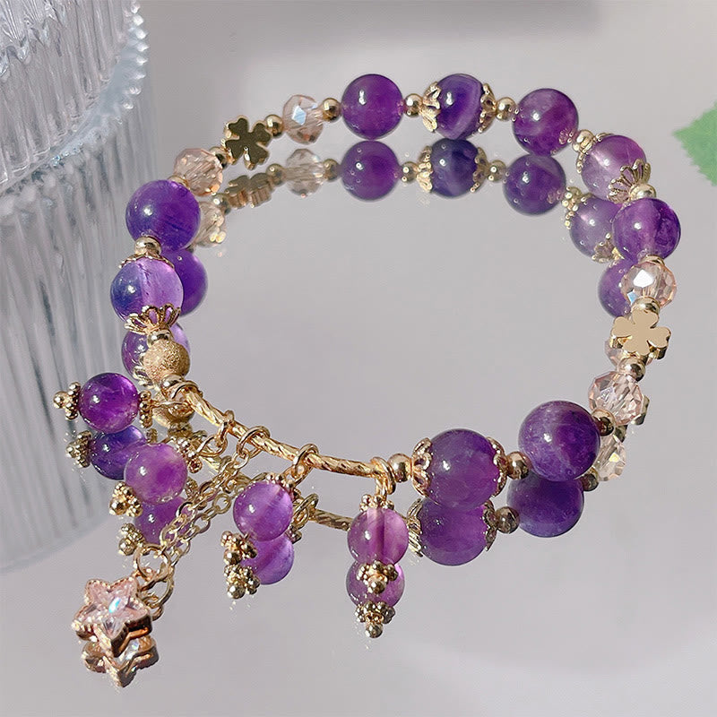 Bracelet de paix en améthyste avec trèfle à quatre feuilles de 8 mm