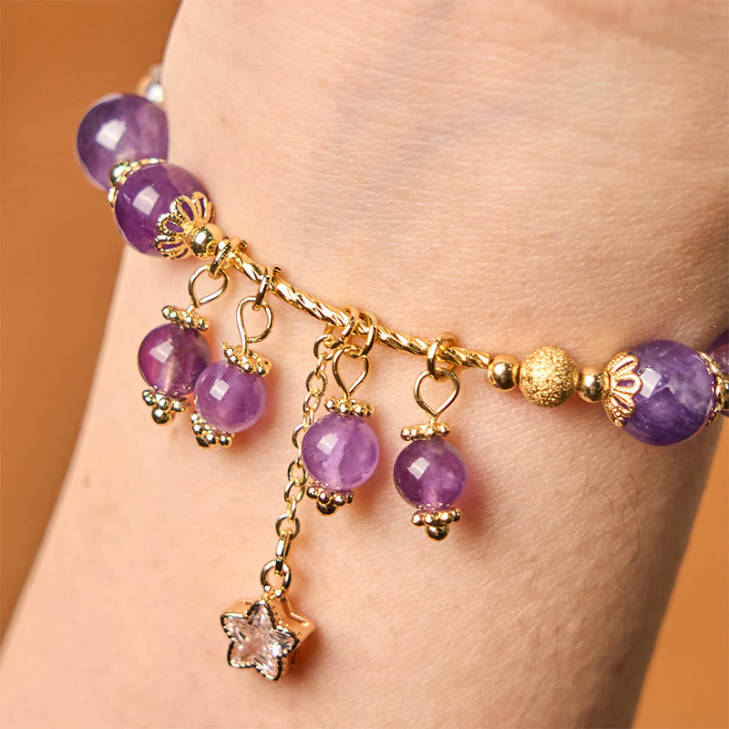 Bracelet de paix en améthyste avec trèfle à quatre feuilles de 8 mm