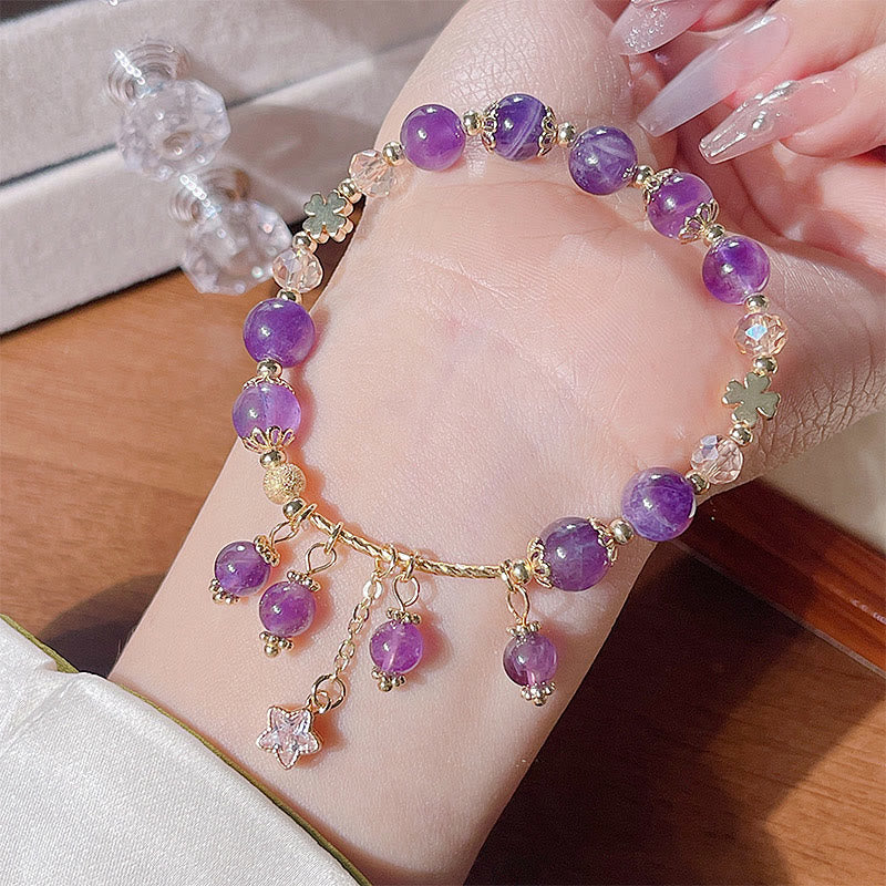 Bracelet de paix en améthyste avec trèfle à quatre feuilles de 8 mm