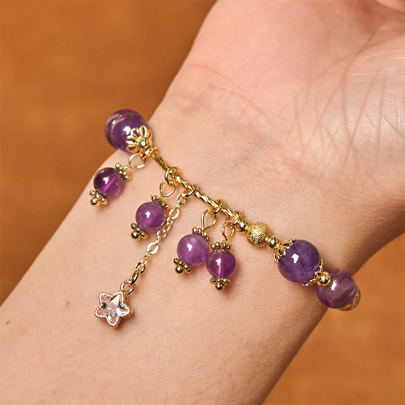 Bracelet de paix en améthyste avec trèfle à quatre feuilles de 8 mm