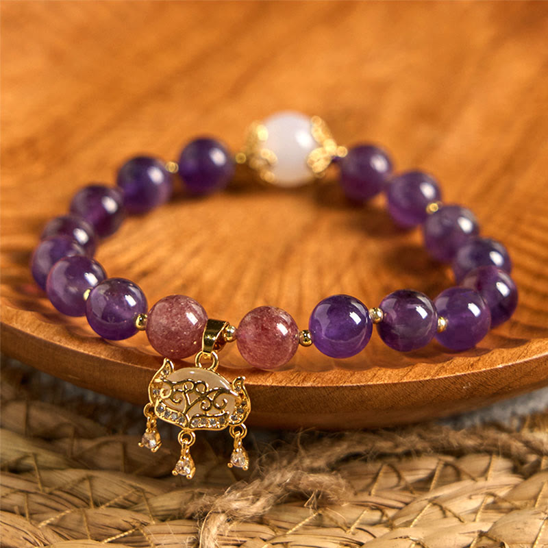 Bracelet à breloques en améthyste avec cadenas de paix de 8 mm pour la protection spirituelle